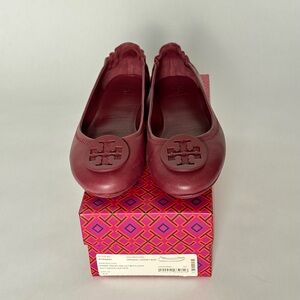 Tory Burch Minnie Travel Ballet with Logo Soft Nappa Leather Imperial Garnet